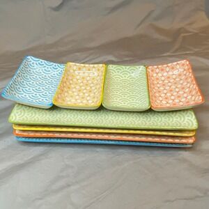 Vancasso Porcelain Rectangular Sushi/Appetizer plates 4 Japanese‎ Wave Geometric